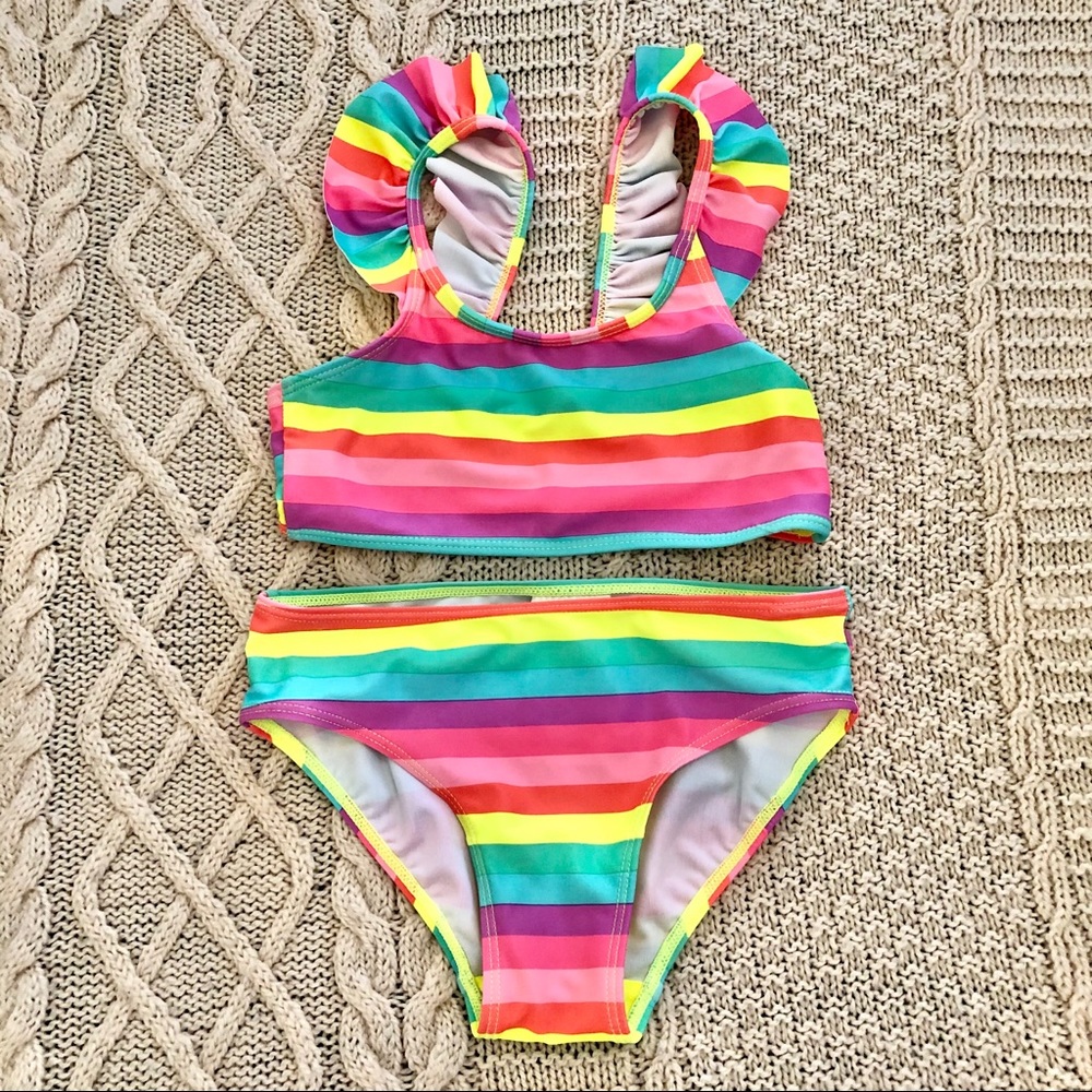 H&M Rainbow Stripe Ruffle Bikini